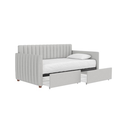 Twin Gray Linen Upholstered Daybed with Storage Drawers