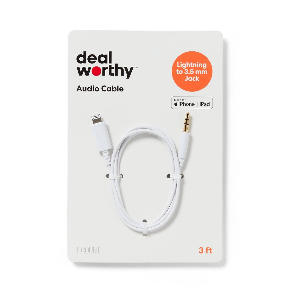 Photos - Cable (video, audio, USB) 3' Lightning to Aux Cable - dealworthy™ White