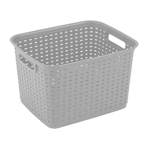 Set of 2 Woven Plastic Storage Basket Bins with Handles Household Organizers