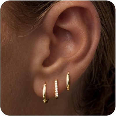 Small Sterling Silver Huggie Hoop Earrings Set for Women, 14K Gold Plated Hoops Stacks for Multiple Piercings