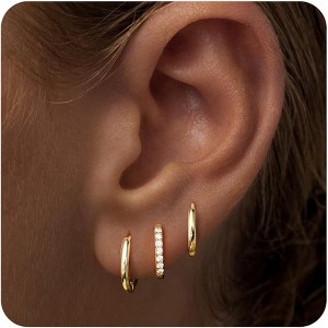 Small Sterling Silver Huggie Hoop Earrings Set for Women, 14K Gold Plated Hoops Stacks for Multiple Piercings - 1 of 4