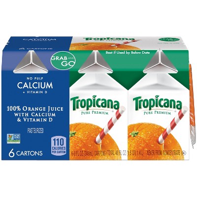 Tropicana Grab and Go No Pulp Calcium & Vitamin D 100% Pure Orange Juice - 6pk/8 fl oz Cartons