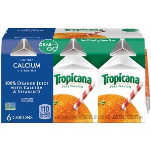 Tropicana Pure Premium No Pulp Calcium + Vitamin D Orange Juice - 6ct/8 fl oz Cartons - 1 of 3