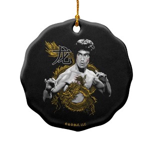 Bruce Lee Golden Dragon Porcelain Scalloped Holiday Christmas Tree Ornament  2.8" (7.1 cm) - 1 of 4