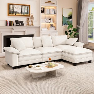 Captiva Designs 124-Inch Cloud Modular 4PC L-Shaped Sectional Sofa, Comfy Couch with Movable Ottoman and Plush Cushions, Corduroy & Chenille - 1 of 4