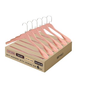 BP4U Premium Wide Shoulder Wooden Suit Hangers, Heavy-Duty Non-Slip Solid Wood Coat Hangers with Locking Bar for Suits & Coats - 1 of 4