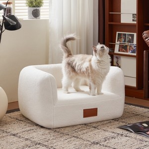 ATJafurn Faux Cashmere Pet Sofa for Indoor Cats,  Beds for Small Dogs & Cats, White Cat Couch with Nameplate for Living Room Bedroom - 1 of 4