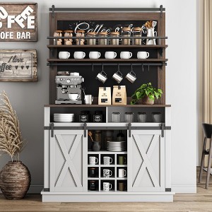 Coffee Bar Cabinet, Farmhouse Buffet Cabinet with Storage, 75" Tall Kitchen Buffet Sideboard with Sliding Barn Door, Coffee Hutch Cabinet - 1 of 4