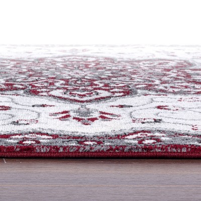 Burgundy and Ivory Medallion Synthetic Runner Rug