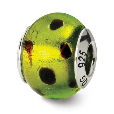 Black Bow Jewelry Sterling Silver, Green and Black Spotted Murano Glass Bead Charm
