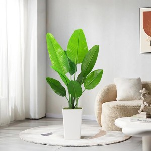 Artificial Bird of Paradise Tree , Faux Bird of Paradise Tree with Tall White Planter, Ideal for Home Decor and Housewarming Gift - 1 of 4