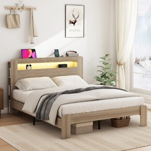 KTMBDW Bed Frame with Smart LED Lights, Storage Headboard with USB Charging Station, Platform Bed - 1 of 4