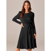 Seta T Women's Puff Long Sleeve Crewneck Knee Length Tie Waist Casual Dress with Pockets - 2 of 4