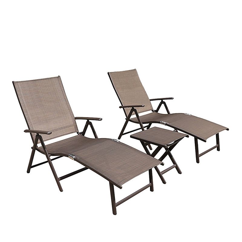 3pc Outdoor Set with Adjustable Chaise Lounge Chairs &#38; Table - Brown/Black - Crestlive Products, 3 of 13
