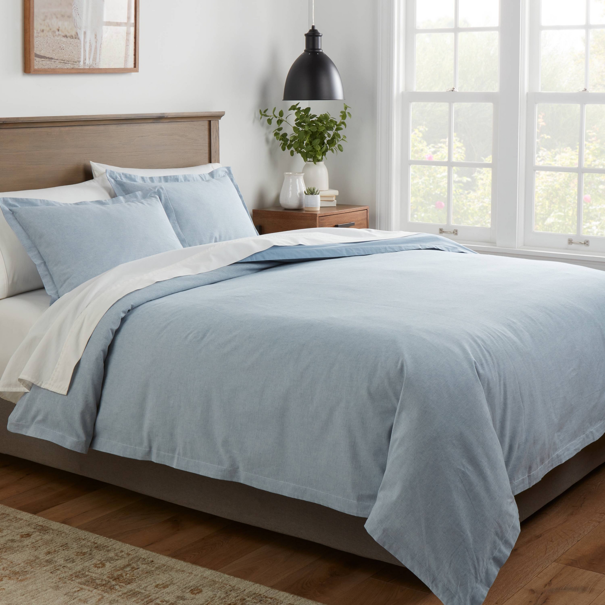 King Cotton Linen Chambray Duvet Cover & Sham Set Blue - Threshold™