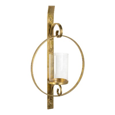 17 Glass & Brass 1ct Taper Candle Sconce Antique Finish - Hearth