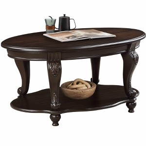 APRILSOUL 42'' oval wood coffee table for Living Room, 2-Tier Solid Wood Cocktail Table with Open Storage Shelf - 1 of 4