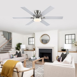 52 Inches Flush Mount Low Profile 6 Blades Ceiling Fan with light,Remote and APP Control,Plywood Blades - 1 of 4