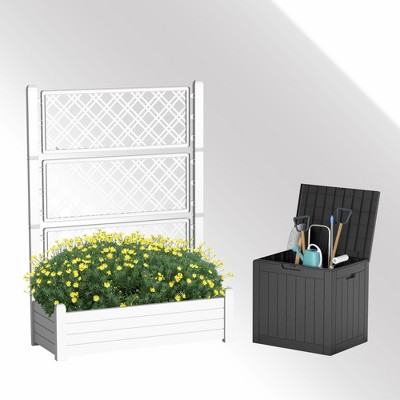 Lirago Freestanding Raised Garden Bed with Trellis & Water Reservoir-78L Capacity Plant Pot for Outdoor Yard 18.27"D*43.43"W*59.29"H