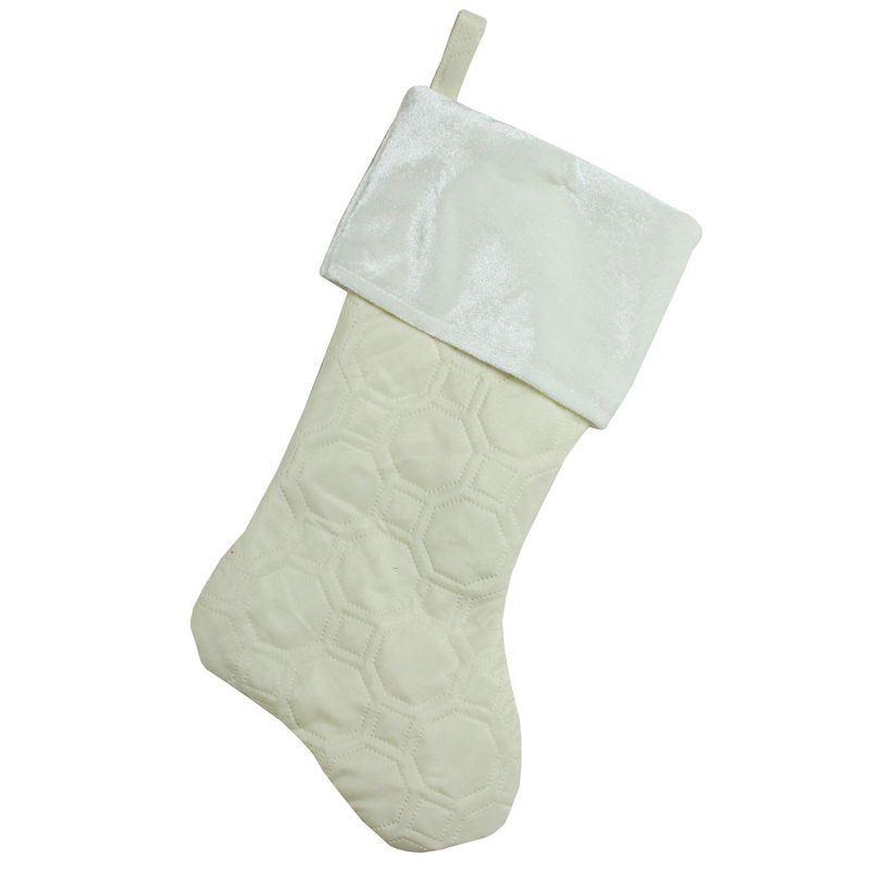 Northlight Quilted Christmas Stocking with Velvet Cuff - 19" - Cream and White, 1 of 4