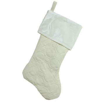 Northlight Quilted Christmas Stocking with Velvet Cuff - 19" - Cream and White