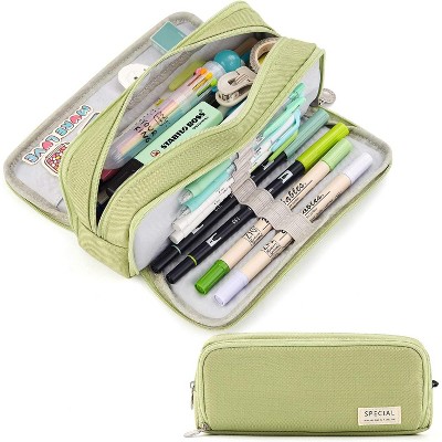 Paaaawaters Large Capacity Pencil Case 3 Compartment Pouch Pen Bag for School Teen Girl Boy Men Women (Pink)