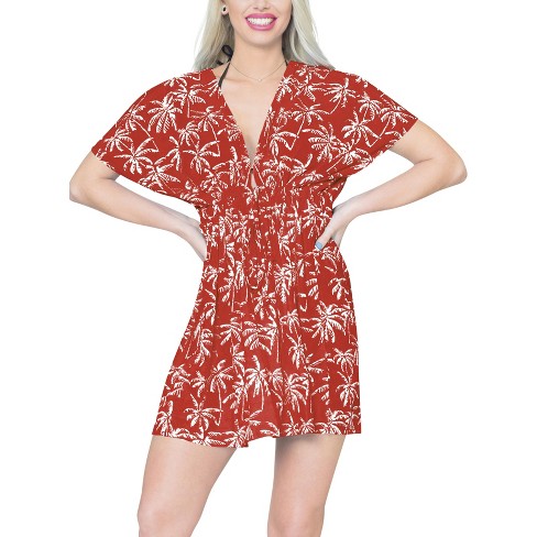 LA LEELA Women's Beachwear Summer Swim Beach Dress Cover Ups for Swimwear Women Loose Swing Swimsuit Coverups for Women Tops for Women XL-XXL Red,Tree - image 1 of 4