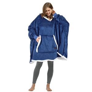 Catalonia Woman Oversized Blanket Hoodie Sweatshirt Cape, Fluffy Soft Fleece Casual Batwing Coat Pullover Blanket, Cozy Gift for Wife Women - 1 of 4