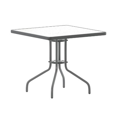 Emma and Oliver Benji Silver Metal Patio Table with 31.5'' Square Tempered  Glass Top