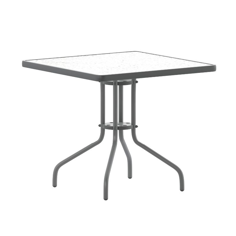 Flash Furniture Lila 31.5'' Square Glass Metal Table with 4 Metal Aluminum Slat Stack Chairs, 4 of 13