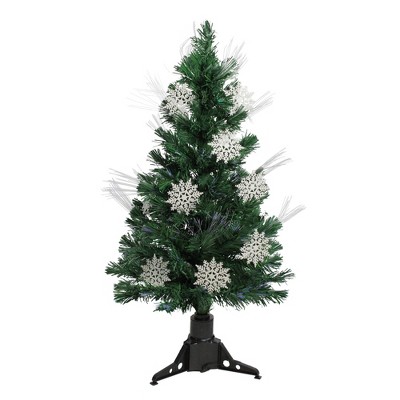 Northlight  3' Prelit Artificial Christmas Tree Fiber Optic with White Snowflakes - Multi-Color Lights