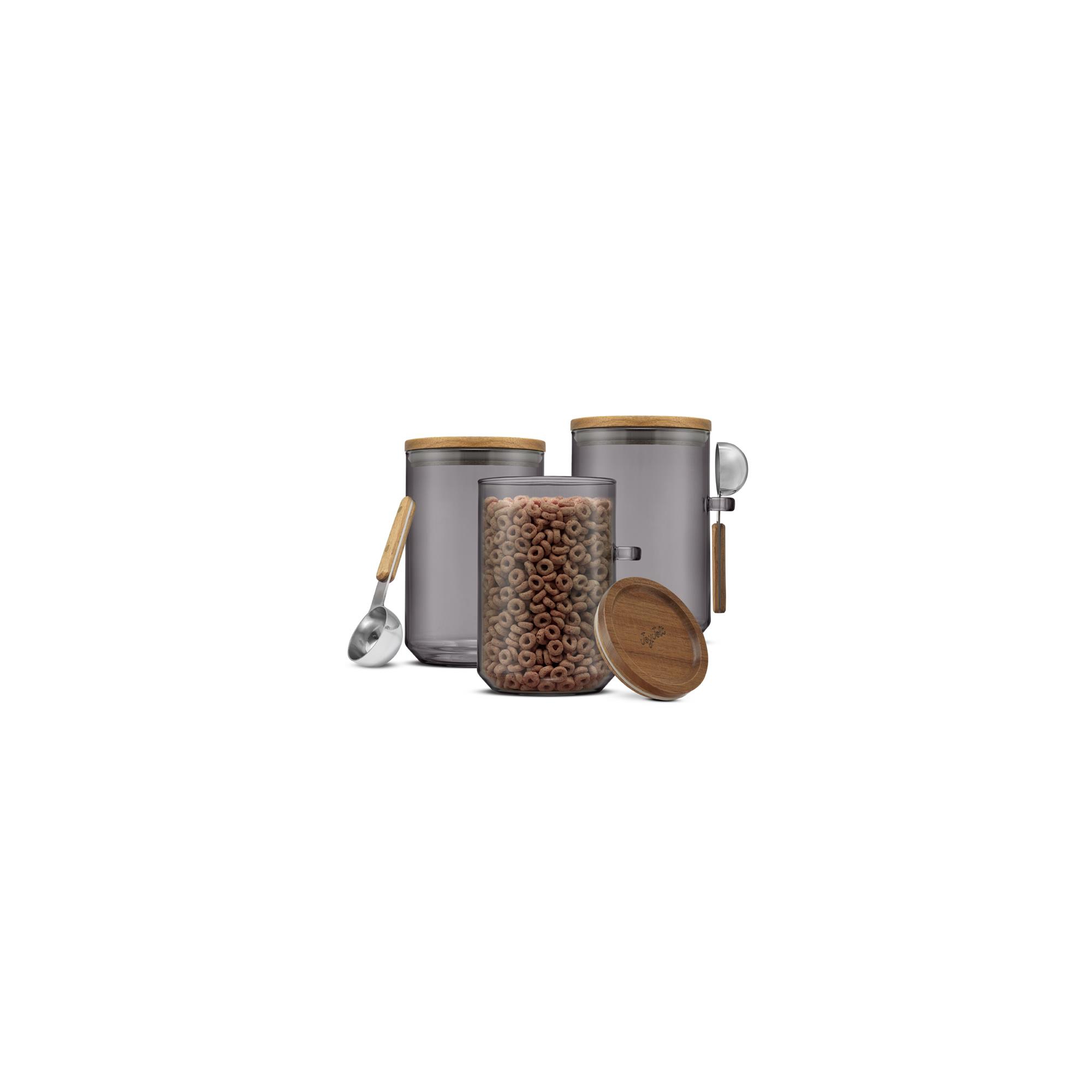 Holden Stackable Glass Storage Canister Set with Wood Lids and Scoops- Smoke