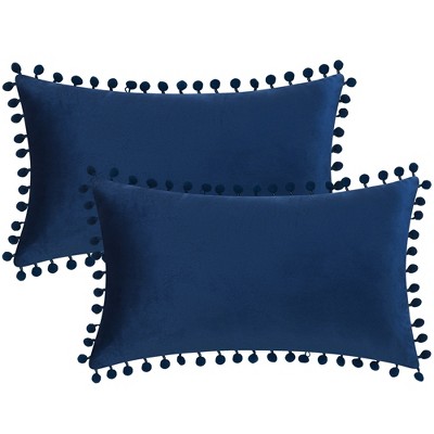 Unique Bargains Farmhouse Bedroom Decorative Velvet Pompoms Fringe Throw Pillow Covers 2 Pcs
