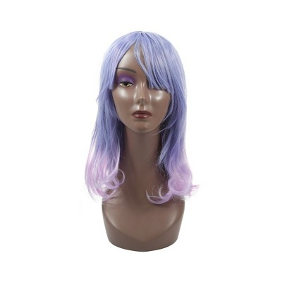 Unique Bargains Women's Halloween Curly Wigs 20" Purple Gradient Pink with Wig Cap