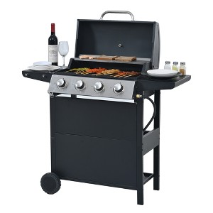 ELJGET 4-Burner Propane Gas Grill, 34000 BTU Stainless Steel Patio Garden Barbecue Grill, Black - 1 of 4
