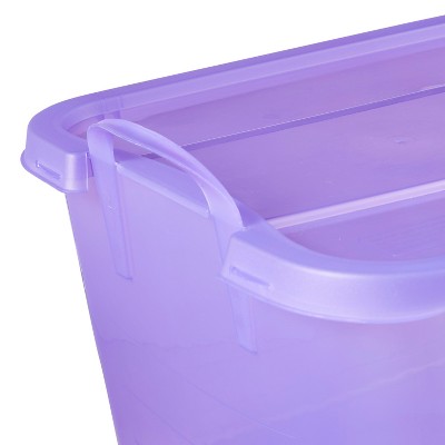 Purple 55 Quart Stackable Plastic Storage Container with Lid