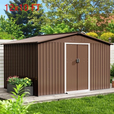 Outdoor Metal Storage Shed Garden Tool House With Lockable Doors for Yard