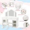 Kids Vanity Table with Touch Light /Detachable Tri-Folding Mirror, Open Storage Shelves, Wood Makeup Playset with Chair - 3 of 4