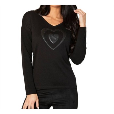 Women's V-Neck Pleather Heart Detail Top - Angel Apparel