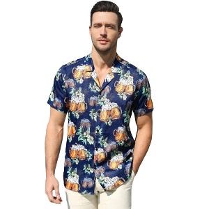 Halloween Men's Floral Print Button-Down Shirt Men's Hawaiian Floral Shirts Tropical Holiday Beach Shirt - 1 of 4