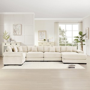 Aukfa 4-Seater Oversized Cloud Modular Sectional Sofa with Ottoman, Corduroy Fabric, Extra-Thick Armrests,  Easy Assembly, Ergonomic，Cream - 1 of 4