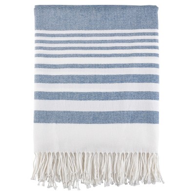 50"x60" Striped Pattern Throw Blanket with Fringes Navy - Saro Lifestyle