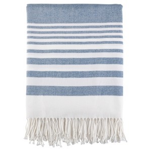 50"x60" Striped Pattern Throw Blanket with Fringes Navy - Saro Lifestyle - 1 of 3