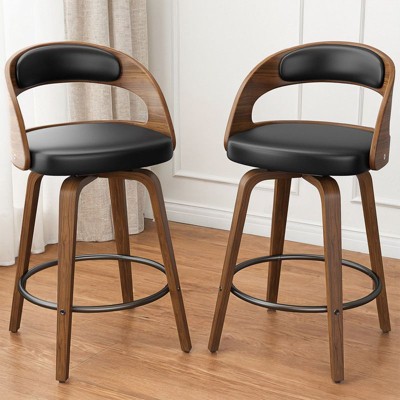 Gikpal Bar Stools, 26" Counter Height Barstools with Bentwood Legs, Modern Faux Leather Upholstered Bar Chairs for Kitchen Island, 1 Piece, Black