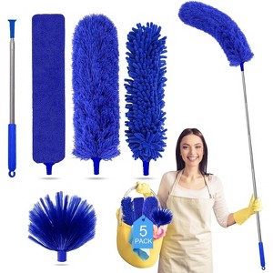 5-in-1 Microfiber Feather Duster Kit with 100 Inch Extension Pole, Cobweb Duster for High Ceilings and Fans - 1 of 4