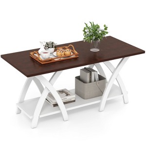 Tangkula 2-Tier Coffee Table w/Storage Shelf & X-shaped Legs for Living Room Bedroom - 1 of 4
