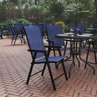 Navy and Black Powder-Coated Steel Outdoor Sling Chair Set