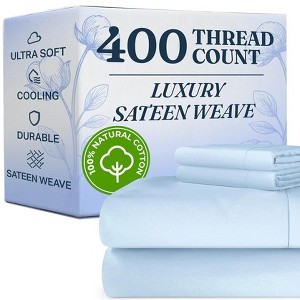 100% Cotton 400 Thread Count 4 Piece Sheet Set - Soft & Cozy Sateen Bed Sheets - CGK Linens - 1 of 4
