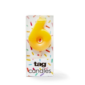 Tag Digit 6 Yellow Candle - Fun Cake Candle for Celebrations, 1.18" x 1.77", 0.07 hrs Burn Time, Easy Clean - 1 of 1