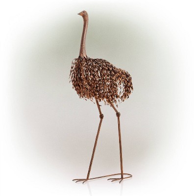 45" x 22" Outdoor Metal Peaking Standing Ostrich Statue Brown - Alpine Corporation